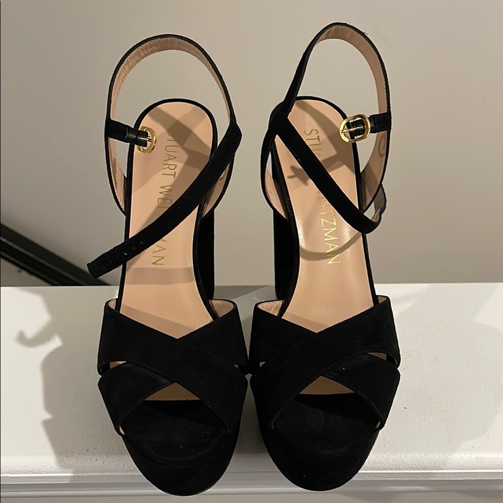 Stuart Weitzman Black Suede Blocked Heels
